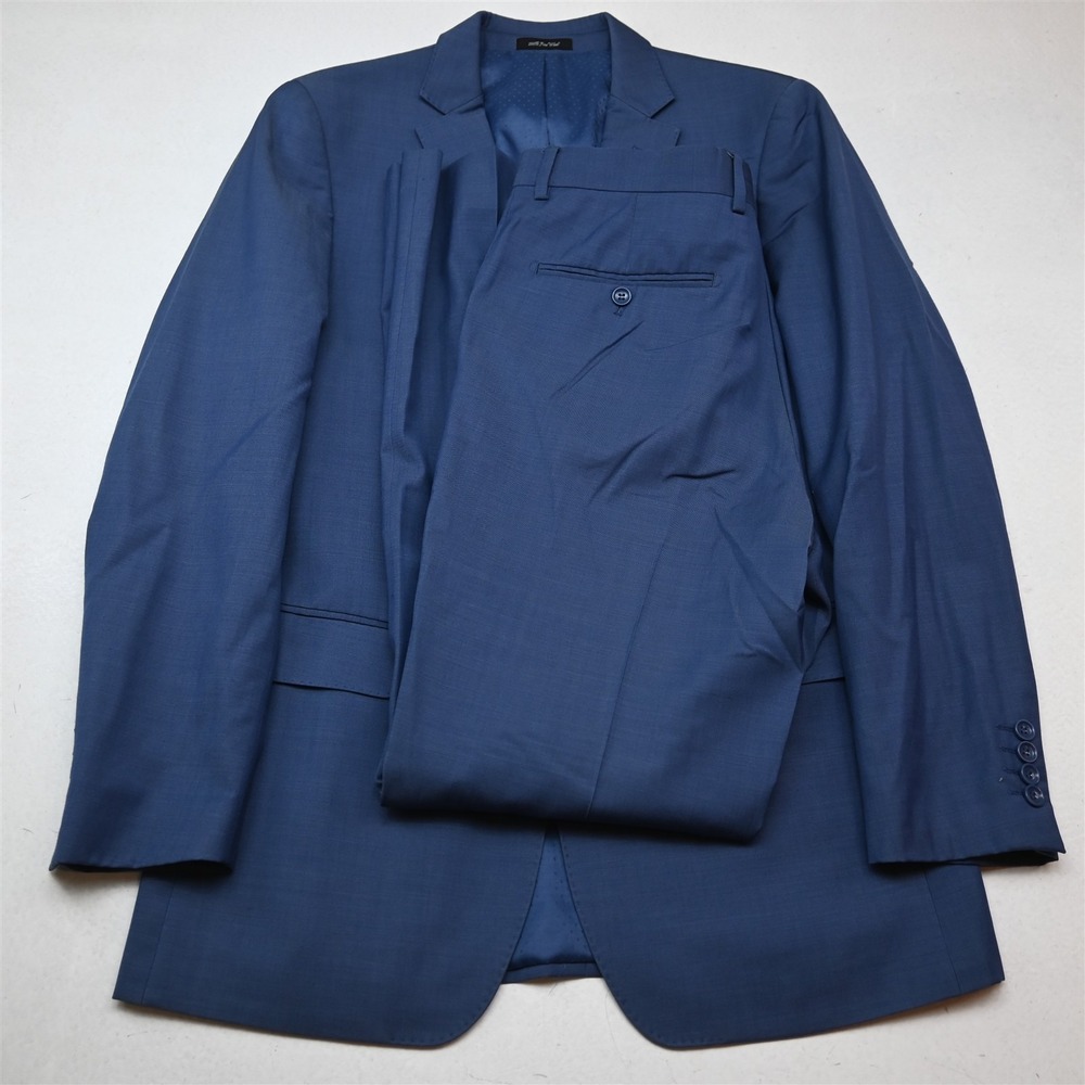 Mantoni 40L 32x34 Blue 100% Wool Mens Jacket Pants Suit